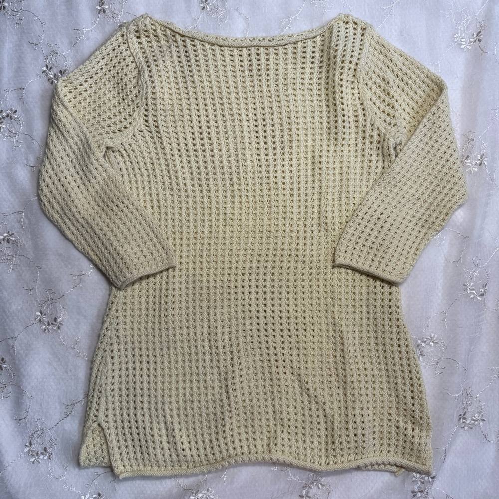 Butter Yellow Crocheted 3/4 Sleeve Knit Top – Best for Small